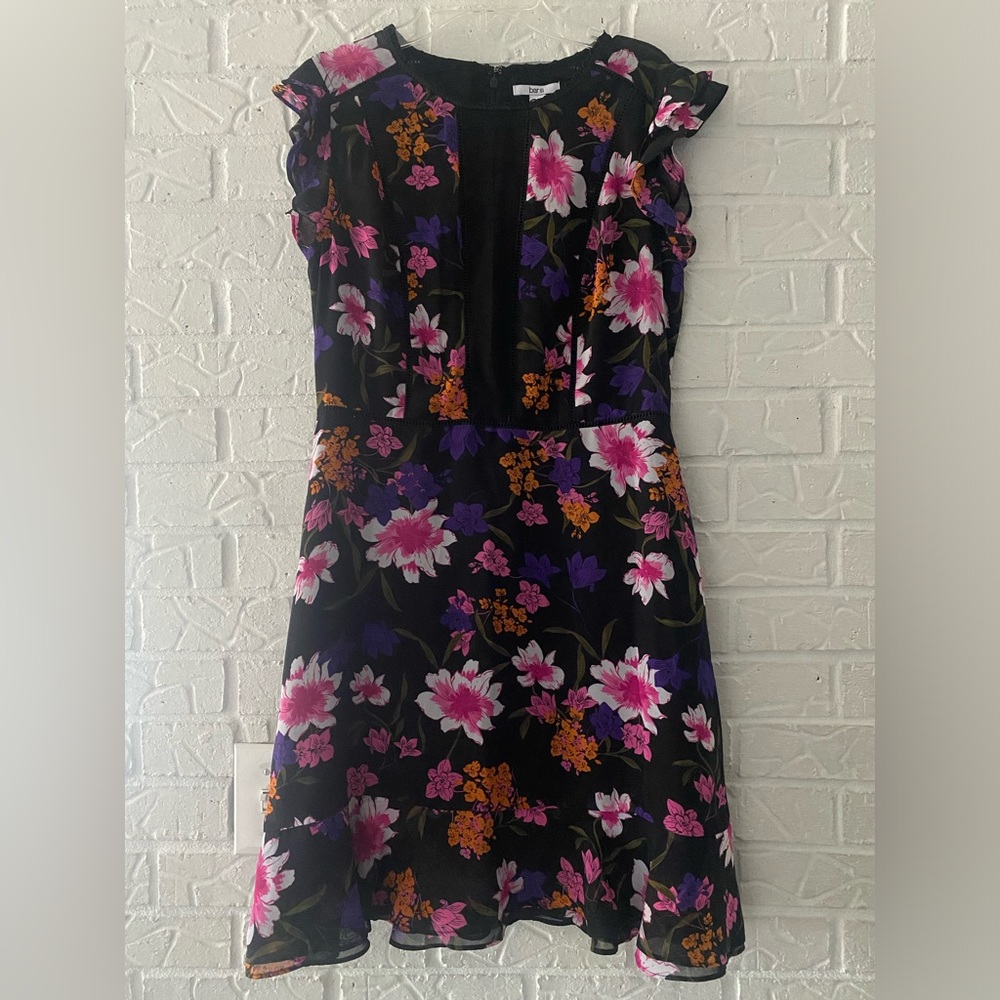 Bar III Flirty Floral Black Dress w/ Colorful Flowers